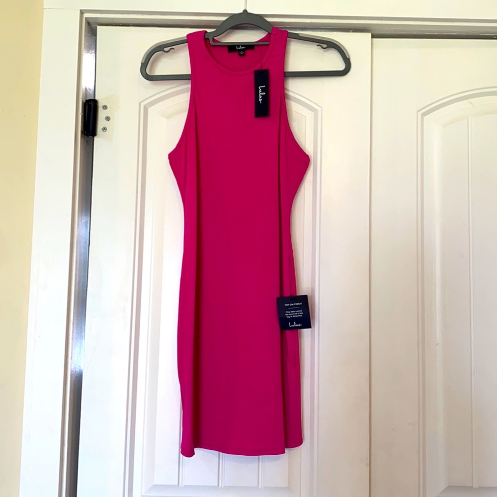 Lulus large bodycon dress. Hot pink